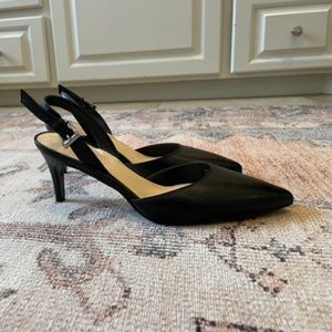 Nine West Black Leather Slingback Heels - Size 7 NWT